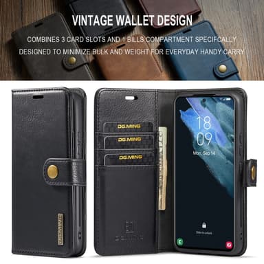 DG MING Samsung S24 2-in-1 magneetti lompakkokotelo - Musta