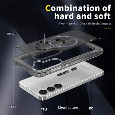 SKALO Samsung S24 Läpinäkyvä TPU Magneetti/Metal Suojakuori - Musta
