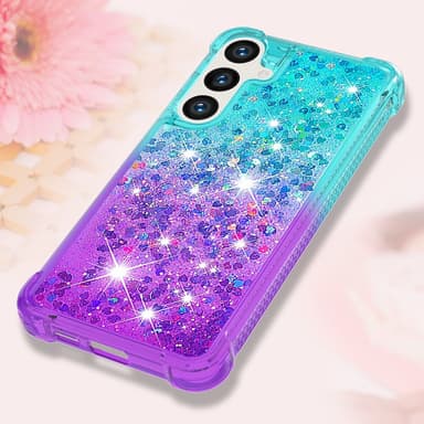 SKALO Samsung S24 Juoksuhiekka Glitter Sydämet TPU kuori - Turkoosi-Violetti