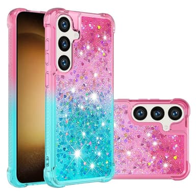 SKALO Samsung S24 Juoksuhiekka Glitter Sydämet TPU kuori - Pinkki-Turkoosi