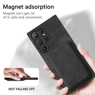 SKALO Samsung S24 Ultra PU-nahkakuori, jossa on irrotettava magneettinen lompakko - Musta