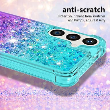 SKALO Samsung S24 Juoksuhiekka Glitter Sydämet TPU kuori - Turkoosi-Violetti