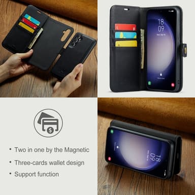 DG MING Samsung S23 FE 2-in-1 magneetti lompakkokotelo - Musta