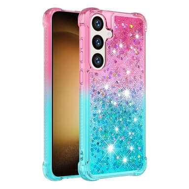 SKALO Samsung S24 Juoksuhiekka Glitter Sydämet TPU kuori - Pinkki-Turkoosi