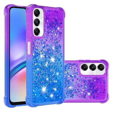 SKALO Samsung A05s 4G Juoksuhiekka Glitter Sydämet TPU kuori - Violetti-Sininen