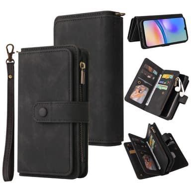 SKALO Samsung A05s 4G Big Wallet 17-lokeroa Lompakkokotelo - Musta