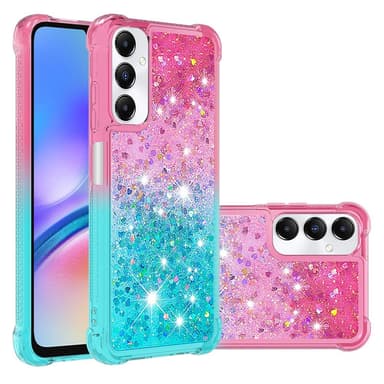 SKALO Samsung A05s 4G Juoksuhiekka Glitter Sydämet TPU kuori - Pinkki-Turkoosi