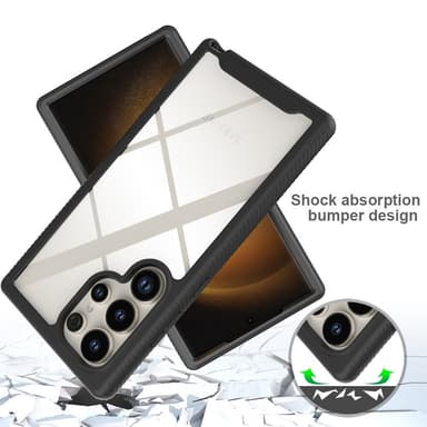 SKALO Samsung S24 Ultra Iskunkestävä Clear Hybrid Suojakuori + suojakalvo - Musta