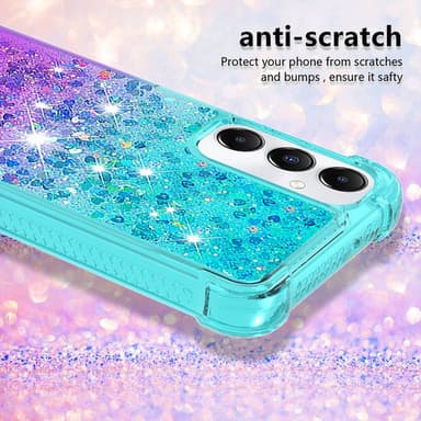 SKALO Samsung A05s 4G Juoksuhiekka Glitter Sydämet TPU kuori - Turkoosi-Violetti