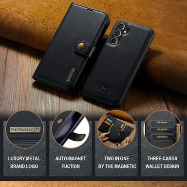 DG MING Samsung S23 FE 2-in-1 magneetti lompakkokotelo - Musta