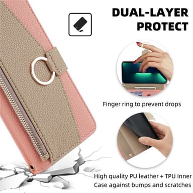 SKALO Samsung A05s 4G Litchi Makeup Mirror Lompakkokotelo - Pinkki