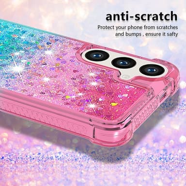 SKALO Samsung S24 Juoksuhiekka Glitter Sydämet TPU kuori - Pinkki-Turkoosi