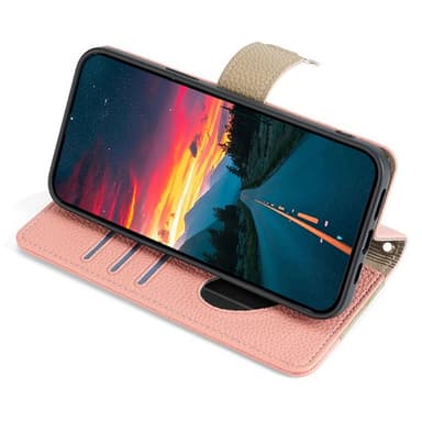 SKALO Samsung A05s 4G Litchi Makeup Mirror Lompakkokotelo - Pinkki