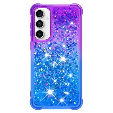 SKALO Samsung S23 FE Juoksuhiekka Glitter Sydämet TPU kuori - Violetti-Sininen