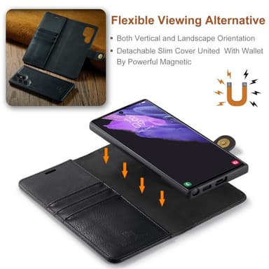 DG MING Samsung S24 Ultra 2-in-1 magneetti lompakkokotelo - Musta
