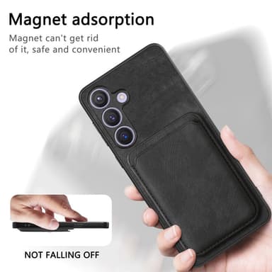 SKALO Samsung S24+ PU-nahkakuori, jossa on irrotettava magneettinen lompakko - Musta