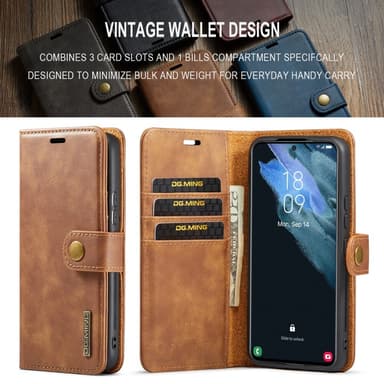 DG MING Samsung S24 2-in-1 magneetti lompakkokotelo - Ruskea
