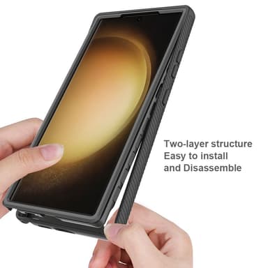 SKALO Samsung S24 Ultra Iskunkestävä Clear Hybrid Suojakuori + suojakalvo - Musta