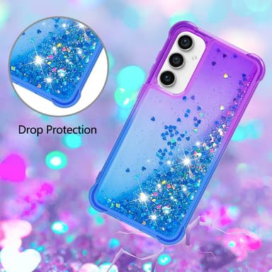 SKALO Samsung S23 FE Juoksuhiekka Glitter Sydämet TPU kuori - Violetti-Sininen