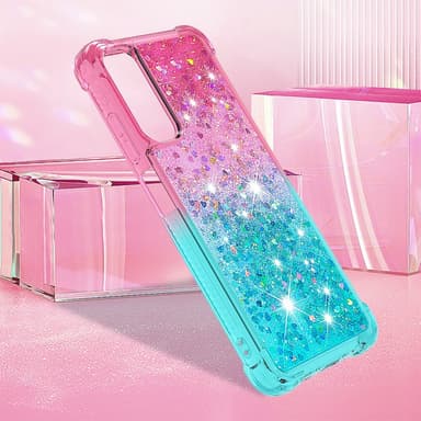 SKALO Samsung A05s 4G Juoksuhiekka Glitter Sydämet TPU kuori - Pinkki-Turkoosi