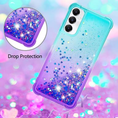 SKALO Samsung A05s 4G Juoksuhiekka Glitter Sydämet TPU kuori - Turkoosi-Violetti