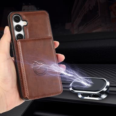 SKALO Samsung S24 PU-nahkainen Suojakuori Lompakolla - Ruskea