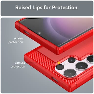 SKALO Samsung S24 Ultra Armor Carbon Iskunkestävä TPU suojakuori - Punainen