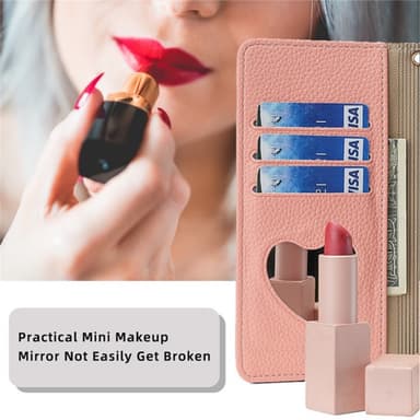 SKALO Samsung A05s 4G Litchi Makeup Mirror Lompakkokotelo - Pinkki