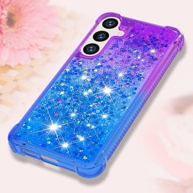 SKALO Samsung S24 Juoksuhiekka Glitter Sydämet TPU kuori - Violetti-Sininen