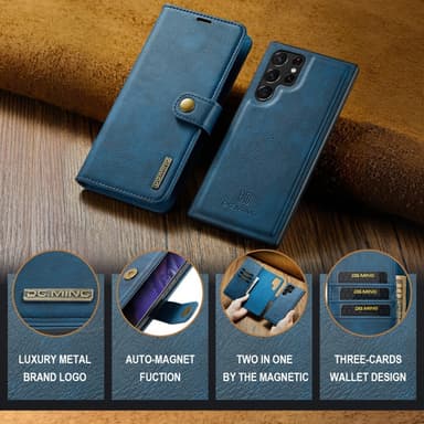 DG MING Samsung S24 Ultra 2-in-1 magneetti lompakkokotelo - Sininen