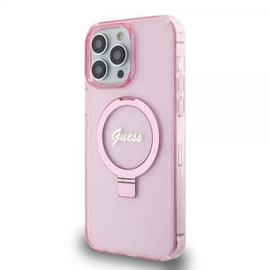 Guess iPhone 15 Pro Max Kuori Ring Stand Glitter MagSafe Vaaleanpunainen