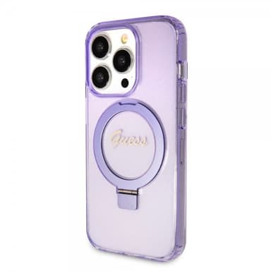 Guess iPhone 15 Pro Max Kuori Ring Stand Glitter MagSafe Violetti