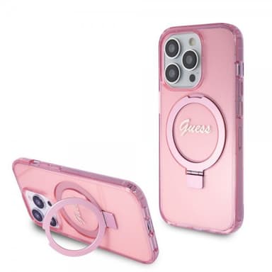 Guess iPhone 15 Pro Kuori Ring Stand Glitter MagSafe Vaaleanpunainen