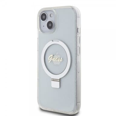 Guess iPhone 15 Kuori Ring Stand Glitter MagSafe Läpinäkyvä