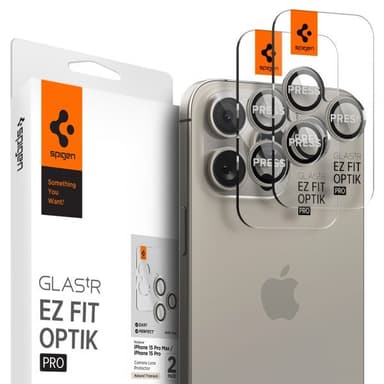Spigen iPhone 15 Pro/iPhone 15 Pro Max Kameran linssinsuojus GLAS.tR EZ Fit Optik Pro 2-pakkaus Natural Titanium