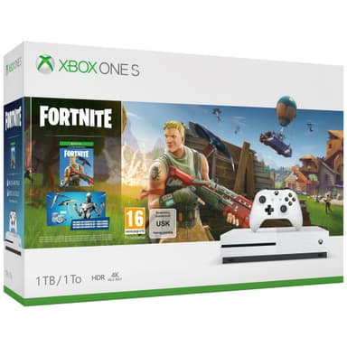Xbox One S 1 TB + Fortnite (valkoinen)