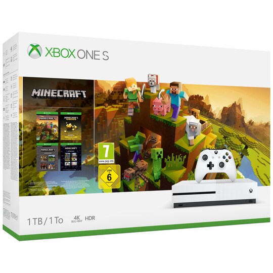 Xbox One S 1 TB + Minecraft (valkoinen)