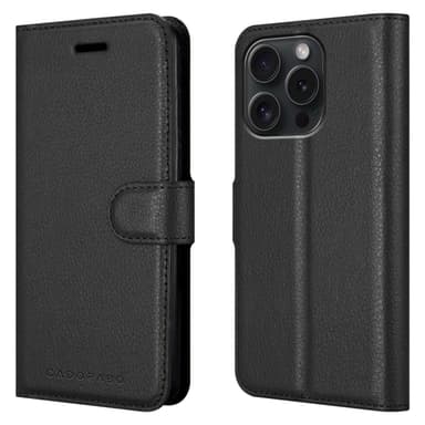 iPhone 15 PRO MAX Suojakuori Lompakkokotelo (Musta)