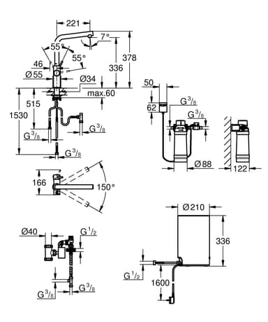 GROHE RED Duo L-juoksuputki Medium boileri