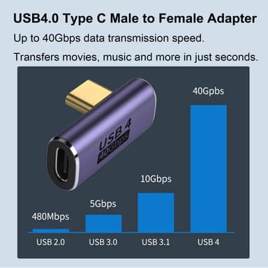 NÖRDIC USB4 kulmikas sovitin uros-naaras 40G 8K60Hz PD100W
