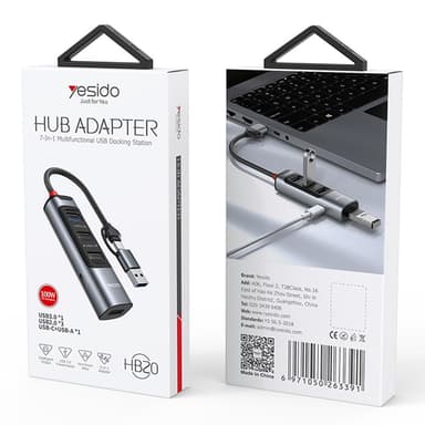 USB + USB-C keskitinsovitinmuunnin USB 3.0 + 3xUSB 2.0 + PD 100W