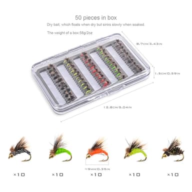 50 kpl Perhokalastus Drag Kit syöttikalastustarvikkeet - Hyönteiset