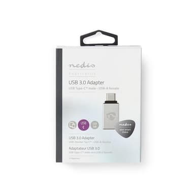 Nedis USB-C™ Sovitin | USB 3.2 Gen 1 | USB-C™ Uros | USB-A Naaras | 5 Gbps | Pyöreä | Niklattu | Hopea | Laatikko kannella ja ikkunalla