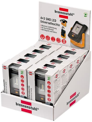 brennenstuhl 4+3 SMD LED-työvalo käytännöllisessä taskumuodossa (360° kääntyvä, taitettava koukku, valon kesto max 24 tuntia)