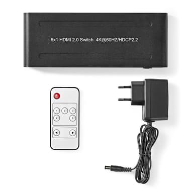 Nedis HDMI ™ Kytkin | 5-Porttinen port(s) | 5x HDMI™ tuloliitäntä | 1x HDMI™ lähtö | 4K@60Hz | 18 Gbps | Kauko-ohjattu | Metalli | Antrasiitti