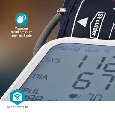 Nedis SmartLife Verenpainemittari | Käsi | Bluetooth | LCD-näyttö | 22 - 42 cm | Epäsäännöllisen sydämenlyönnin havaitseminen / Mansetin käytön tunnistus / Pysy paikallasi -ilmaisu | Valkoinen