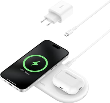 Belkin BoostCharge Pro 2in1 Magnetic Qi2 langaton laturi (valkoinen)