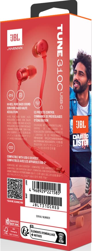JBL Tune 310 USB C in-ear kuulokkeet (punainen)