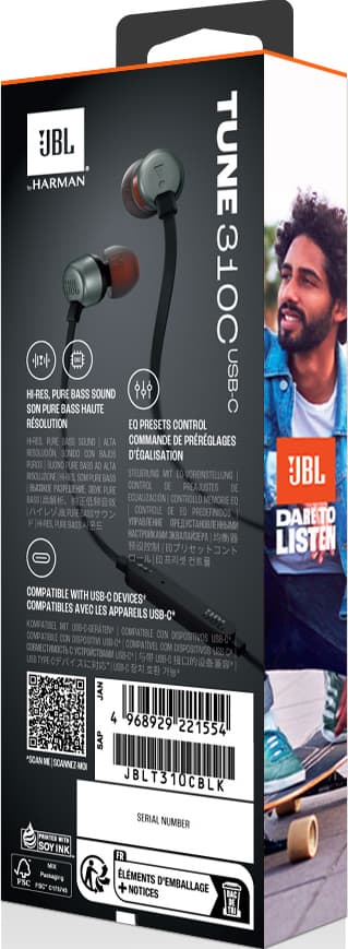 JBL Tune 310 USB C in-ear kuulokkeet (musta)