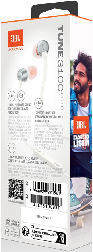 JBL Tune 310 USB C in-ear kuulokkeet (valkoinen)